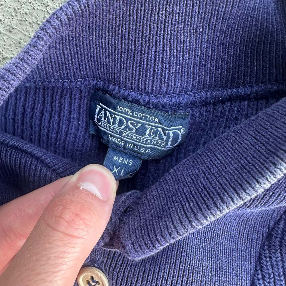Vintage Lands' End Men's Heavyweight 100% Cotton Henley Fisherman Sweater - Picture 3 of 6